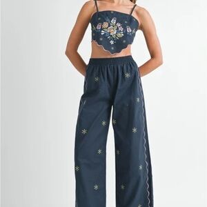 Embroidered Navy Blue Two-Piece Set